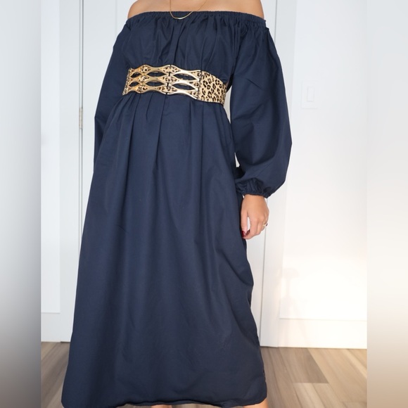 NWOT DISSH AVA INK OFF SHOULDER MIDI DRESS - NAVY - Picture 5 of 12